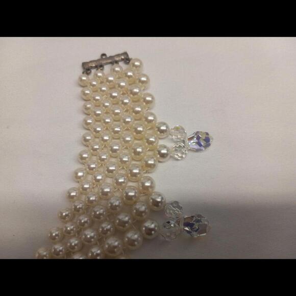 Classic  Faux Pearl 6 Tiered Choker with Crystal Drops - Picture 9 of 9